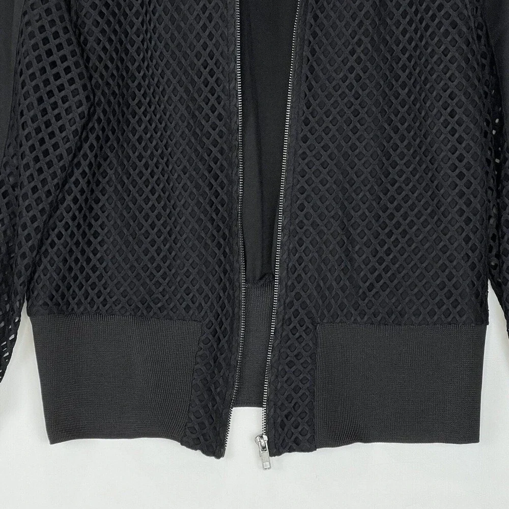 Women’s Small Black Mesh Lined Bomber Jacket Full Zip Long Sleeve